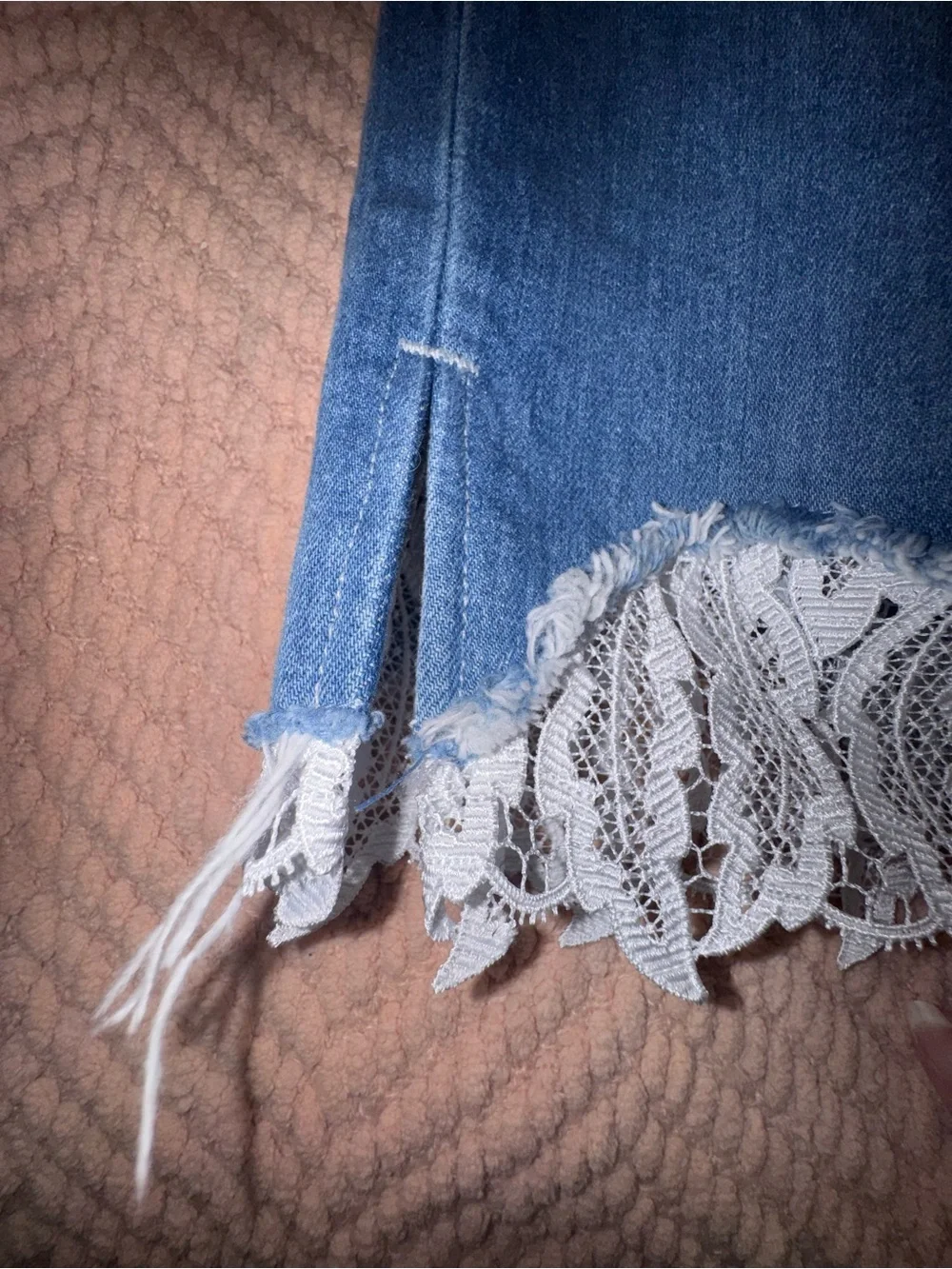 J Brand Ruby High Rise Crop Cigarette Jeans Lace Hem Blue Size 29